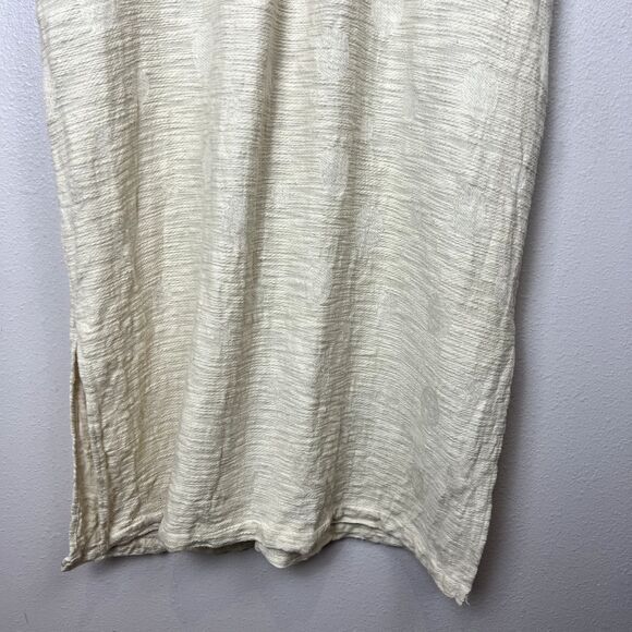 AMENTE Lagenlook Midi Dress Size M/L Linen Cotton Oatmeal Beige Relaxed Pockets - Picture 3 of 11